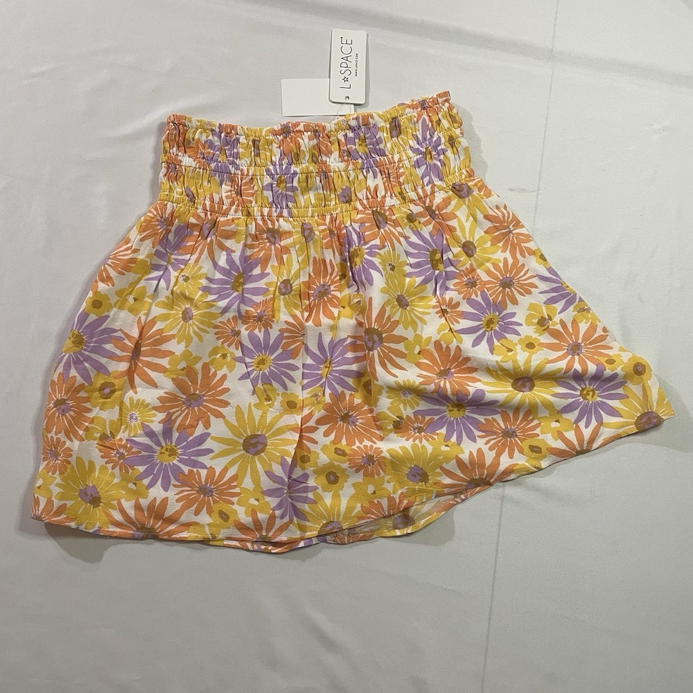NWT L*Space Jax Mini Skirt S Oopsie Daisy Floral Smocked High Waist Cover Up